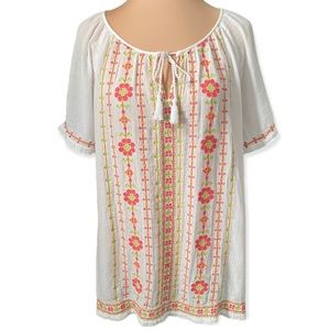 J Jill Floral Embroidered Peasant Boho Gauze Blouse Top size women’s small S